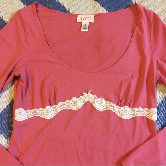 LOFT Other - Ann Taylor Loft Pink Ivory Lace Sleep Shirt Spring